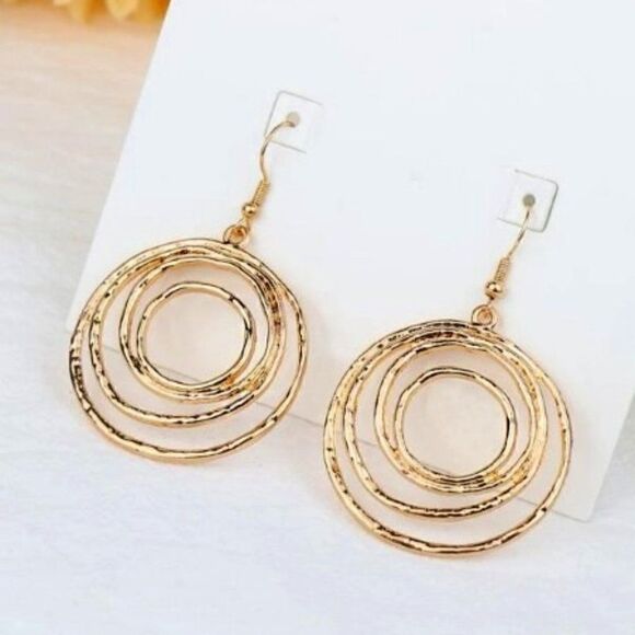 GOLD ROUND GEOMETRIC DANGLE EARRINGS - Picture 3 of 5